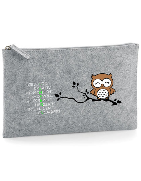 Filz Täschchen Easy Basic L26 L E H R E R I N Eule auf Ast