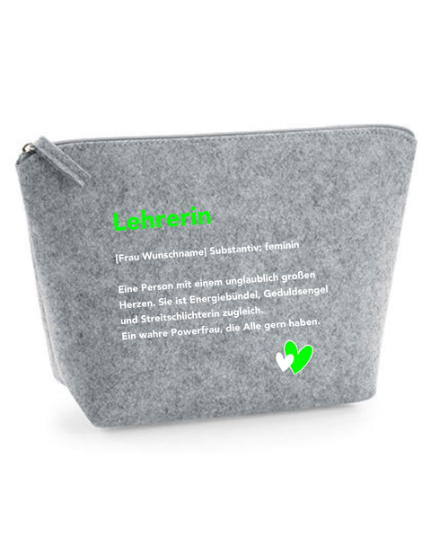 Filz Täschchen Easy S/M L23 Lehrerin Substantiv, Wunschname