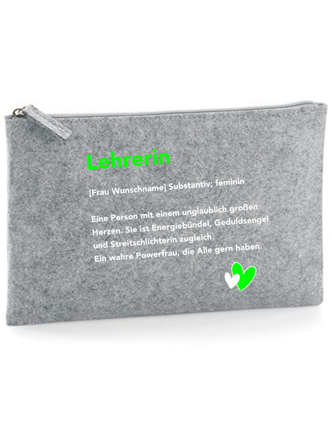 Filz Täschchen Easy Basic L23 Lehrerin Substantiv, Wunschname