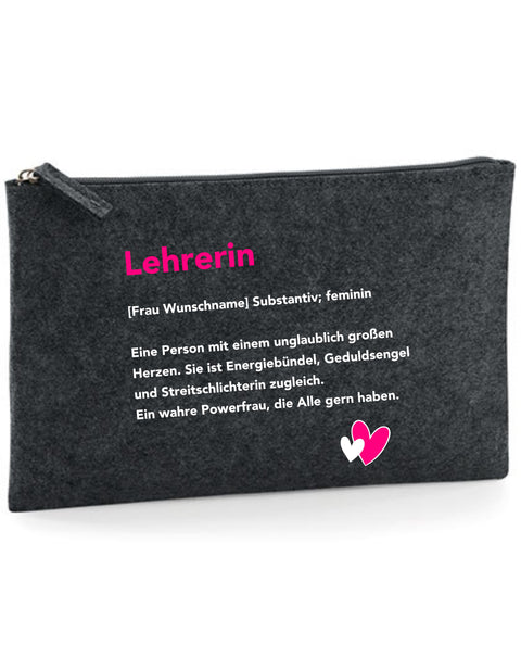 Filz Täschchen Easy Basic L23 Lehrerin Substantiv, Wunschname