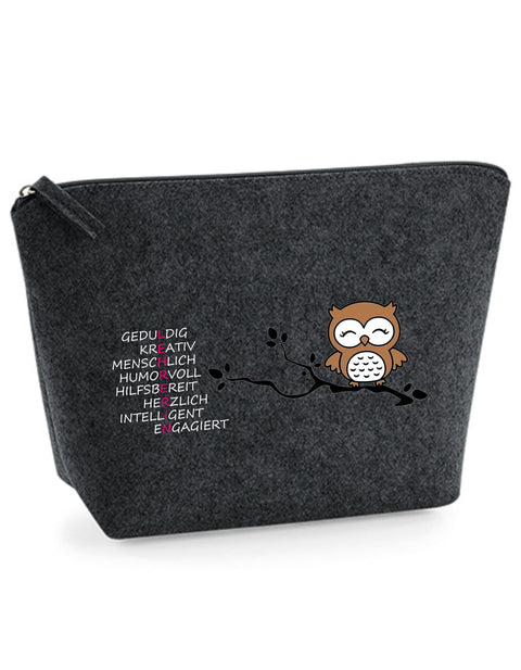 Filz Täschchen Easy S/M L26 L E H R E R I N Eule auf Ast