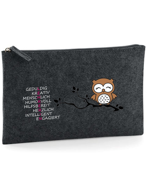 Filz Täschchen Easy Basic L26 L E H R E R I N Eule auf Ast