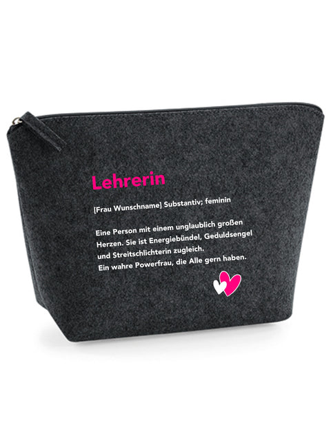 Filz Täschchen Easy S/M L23 Lehrerin Substantiv, Wunschname