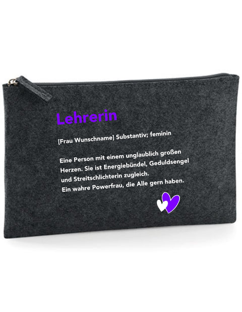 Filz Täschchen Easy Basic L23 Lehrerin Substantiv, Wunschname