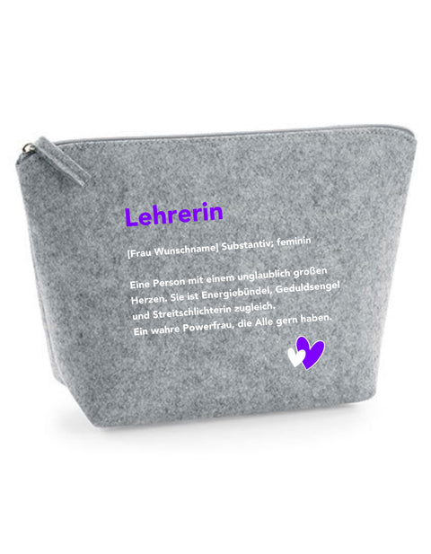 Filz Täschchen Easy S/M L23 Lehrerin Substantiv, Wunschname
