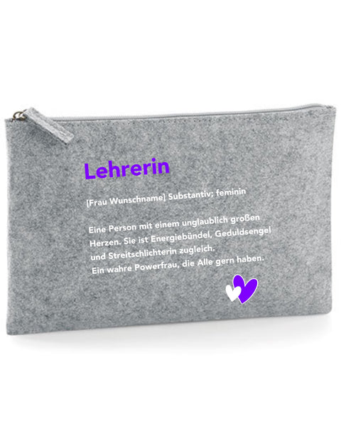 Filz Täschchen Easy Basic L23 Lehrerin Substantiv, Wunschname