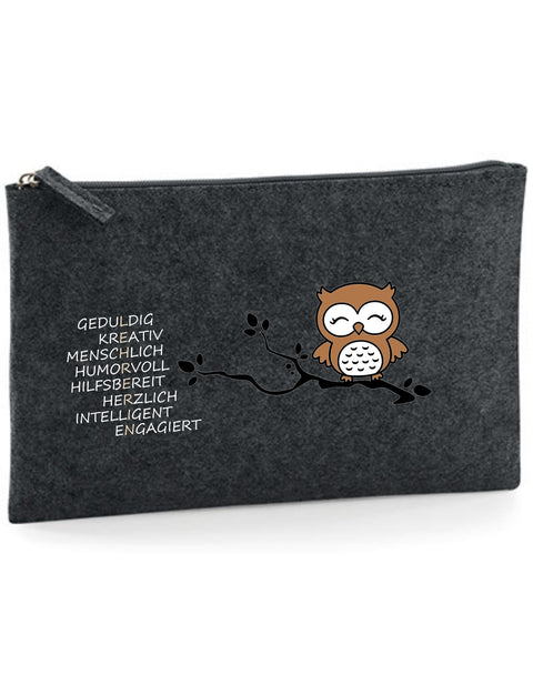Filz Täschchen Easy Basic L26 L E H R E R I N Eule auf Ast