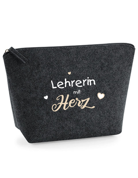 Filz Täschchen Easy S/M L18 Lehrerin mit Herz