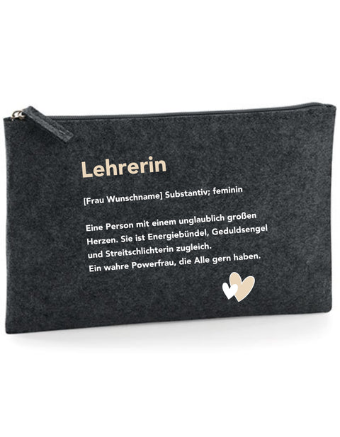 Filz Täschchen Easy Basic L23 Lehrerin Substantiv, Wunschname