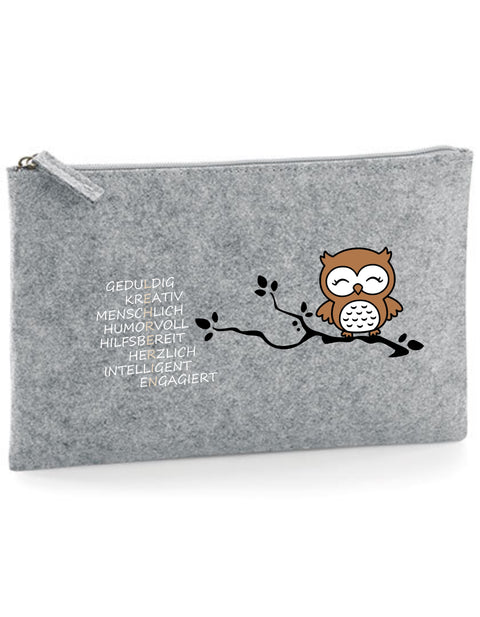 Filz Täschchen Easy Basic L26 L E H R E R I N Eule auf Ast