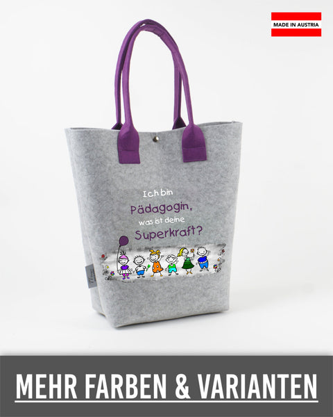 Filz Tasche Shopper L19 Ich bin Pädagogin, was ist deine Superkraft?