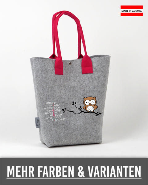 Filz Tasche Shopper L26 L E H R E R I N Eule auf Ast