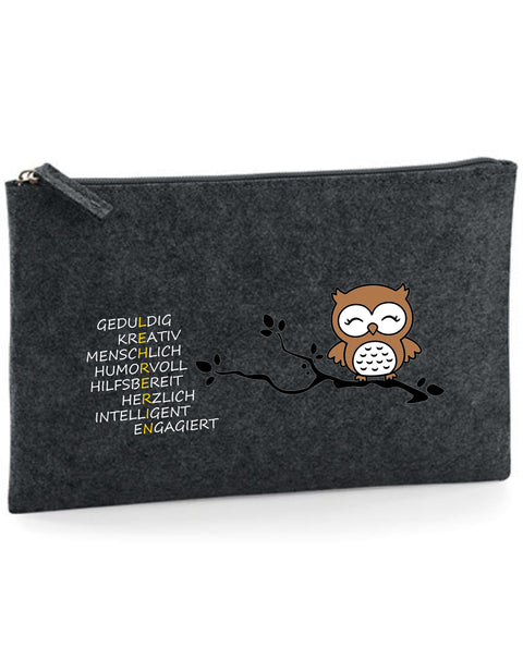 Filz Täschchen Easy Basic L26 L E H R E R I N Eule auf Ast