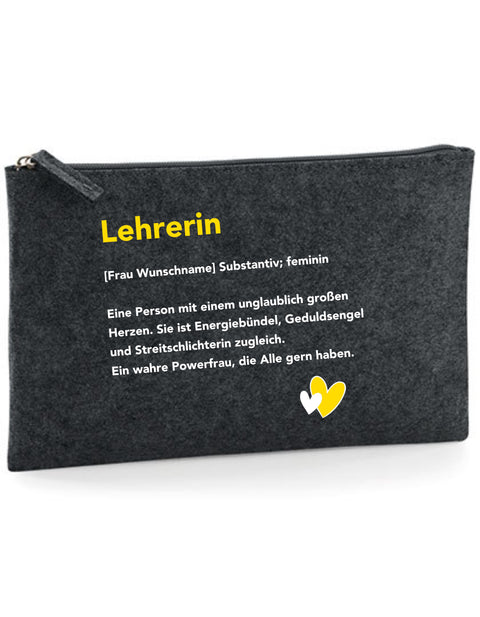 Filz Täschchen Easy Basic L23 Lehrerin Substantiv, Wunschname