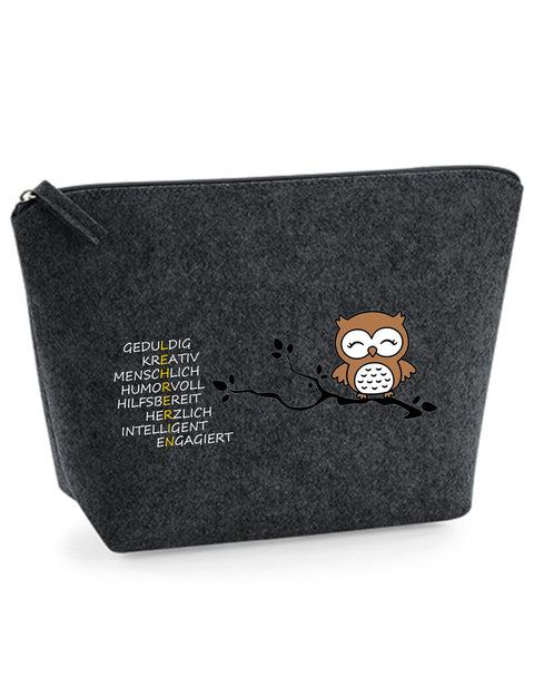 Filz Täschchen Easy S/M L26 L E H R E R I N Eule auf Ast