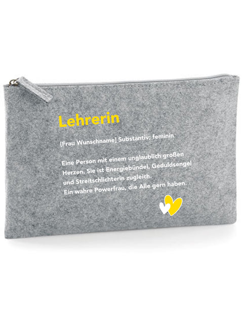 Filz Täschchen Easy Basic L23 Lehrerin Substantiv, Wunschname