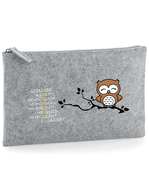 Filz Täschchen Easy Basic L26 L E H R E R I N Eule auf Ast