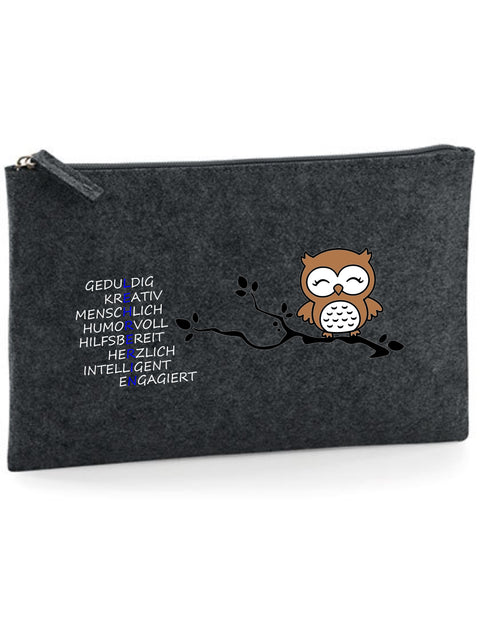 Filz Täschchen Easy Basic L26 L E H R E R I N Eule auf Ast