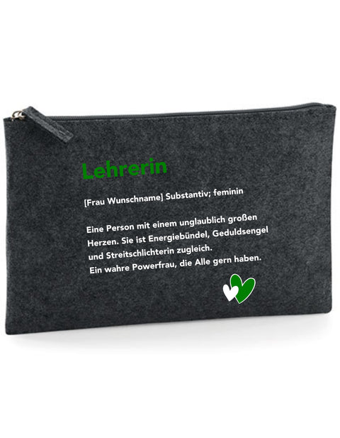 Filz Täschchen Easy Basic L23 Lehrerin Substantiv, Wunschname