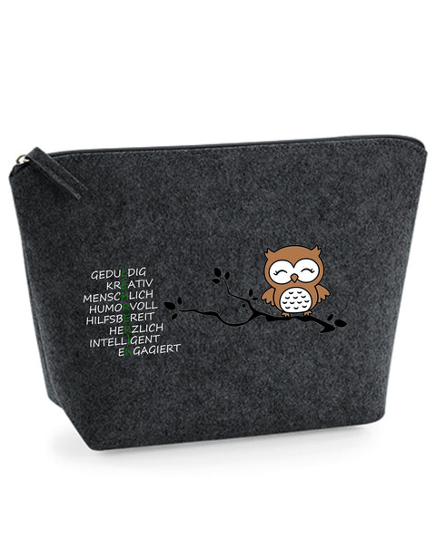Filz Täschchen Easy S/M L26 L E H R E R I N Eule auf Ast