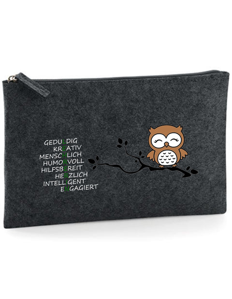 Filz Täschchen Easy Basic L26 L E H R E R I N Eule auf Ast