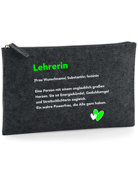 Filz Täschchen Easy Basic L23 Lehrerin Substantiv, Wunschname