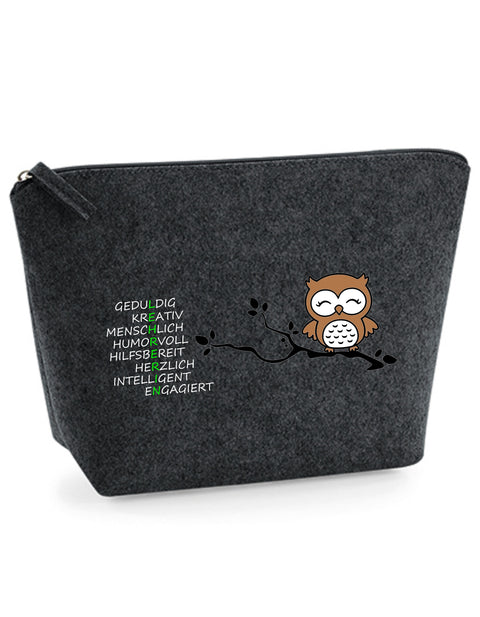 Filz Täschchen Easy S/M L26 L E H R E R I N Eule auf Ast