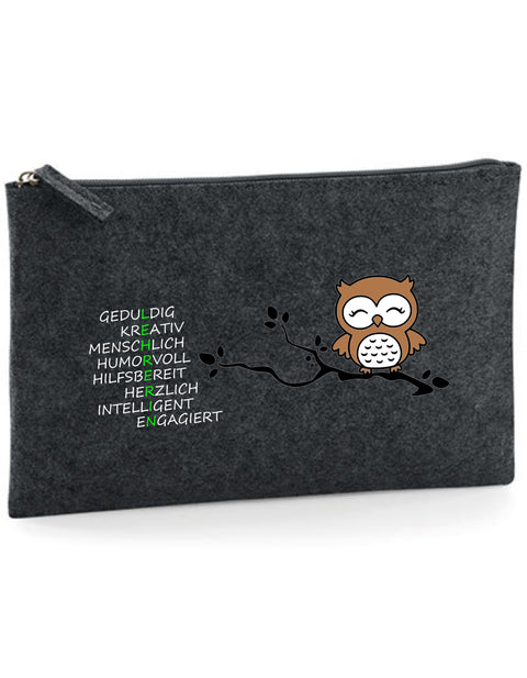 Filz Täschchen Easy Basic L26 L E H R E R I N Eule auf Ast