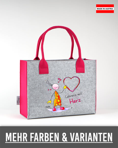 Filz Tasche S/M/L Oups L013 Lehrerin mit Herz