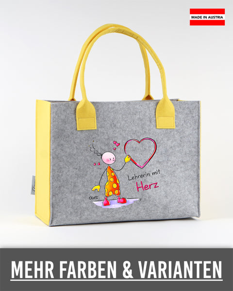 Filz Tasche S/M/L Oups L013 Lehrerin mit Herz