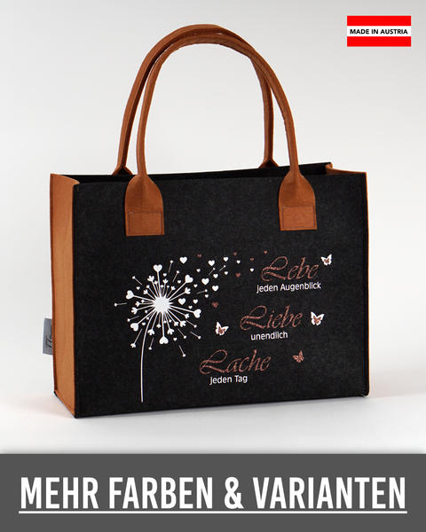 Filztasche "Lebe Liebe Lache" – Größen S/M/L
