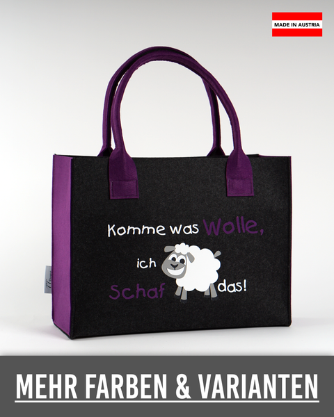 Filztasche "Komme was Wolle, ich Schaf das!" – Größen S/M/L