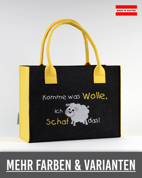 Filztasche "Komme was Wolle, ich Schaf das!" – Größen S/M/L