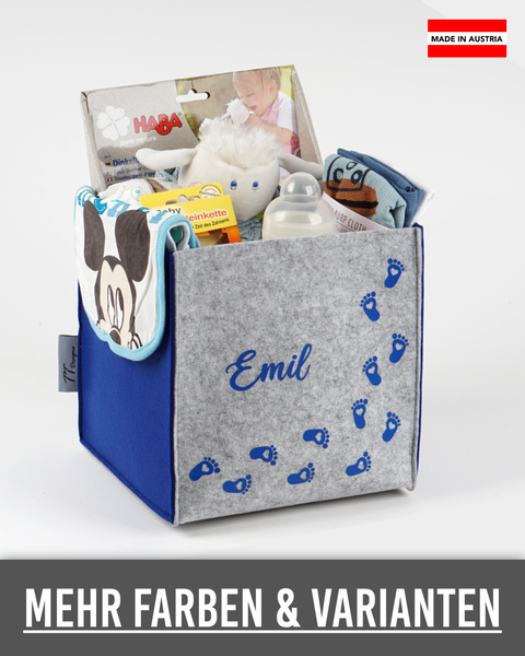 Filz Baby Box mit Geburtsdaten
