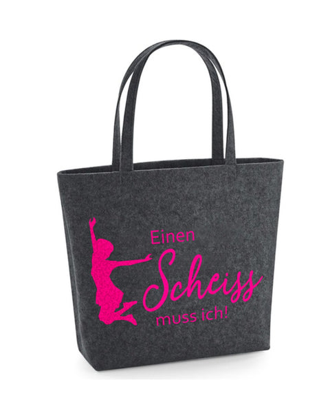 Easy Bag „Einen Scheiß muss ich“ in Dunkelgrau mit pinkem Druck