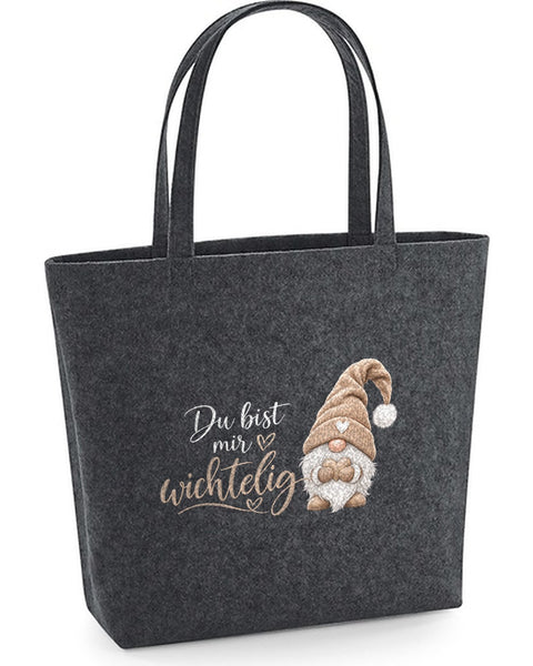 Easy Bag „Du bist mir wichtelig" Beige auf Dunkelgrau