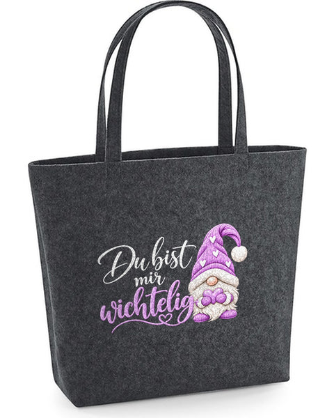 Easy Bag „Du bist mir wichtelig" Flieder auf Dunkelgrau