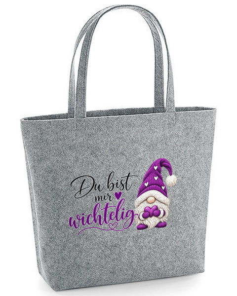 Easy Bag „Du bist mir wichtelig" Lila auf Hellgrau