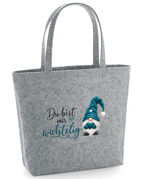 Easy Bag „Du bist mir wichtelig" Petrol auf Hellgrau