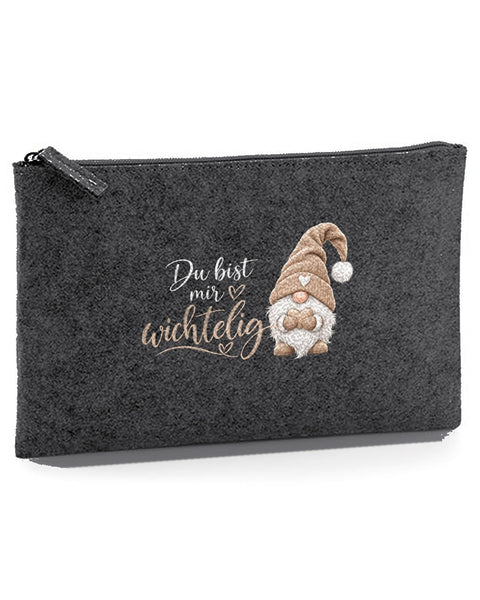 Täschchen Easy Basic „Du bist mir wichtelig" Beige auf Dunkelgrau