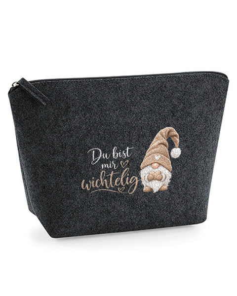 Täschchen Easy „Du bist mir wichtelig" Beige auf Dunkelgrau