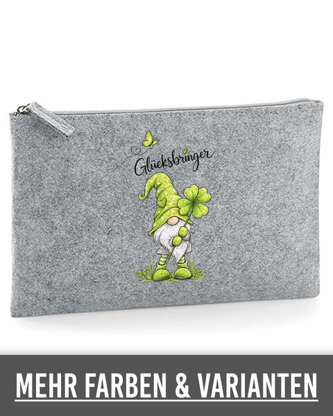 Täschchen Easy Basic „Glücksbringer" Grün auf Hellgrau – flaches Filz-Täschchen 26 × 17 cm