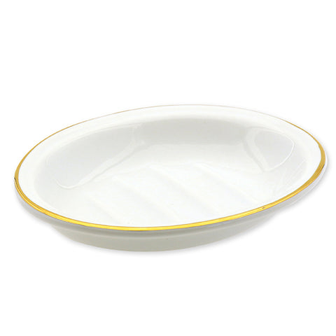 Seifenschale Porzellan oval mit Rillen und Goldrand 153x11,8x2,9cm,