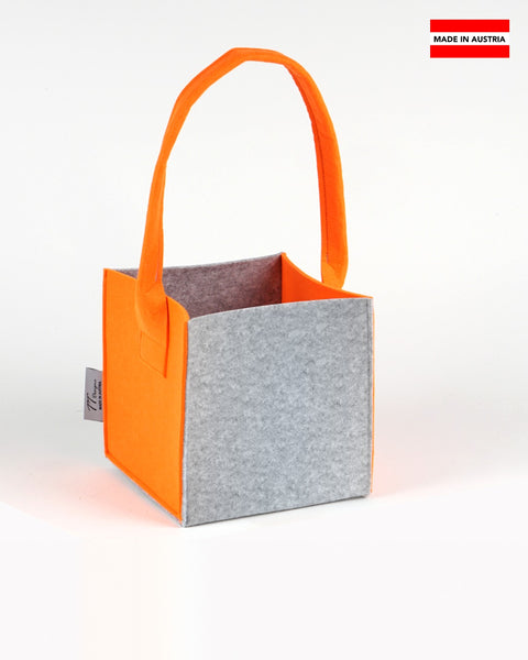 Halloween-Korb aus Filz Hellgrau/Orange mit Henkel, 18 × 18 × 18 cm