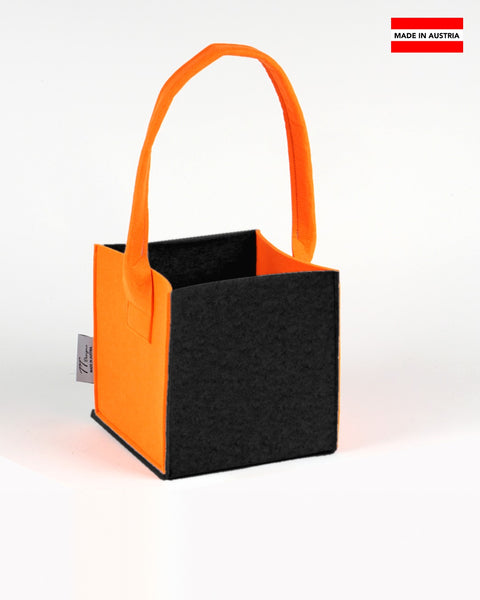 Halloween-Korb aus Filz Schwarz/Orange mit Henkel, 18 × 18 × 18 cm