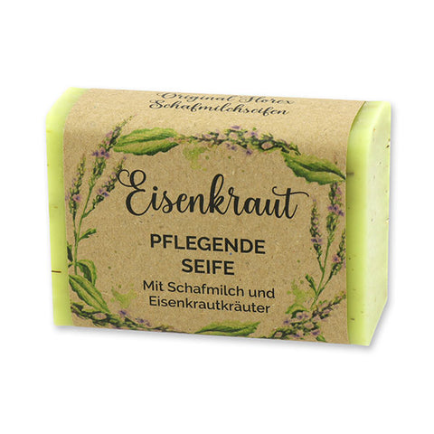 Schafmilchseife eckig 100g Eisenkraut mit brauner Papierschleife "Wohlfühlzeit"
