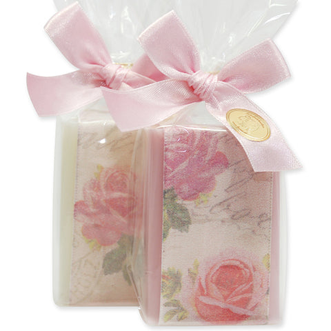 Schafmilchseife eckig 100g Classic Japanische Kirsche dekoriert mit Dekoband Rose