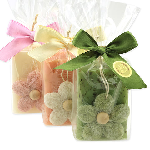 Schafmilchseife eckig 100g Classic Wildrose mit Blüten Eisenkraut dekoriert mit Blume