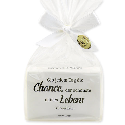 Schafmilchseife eckig 150g Classic mit Spruch-Schleife "Gib jedem Tag die Chance..."
