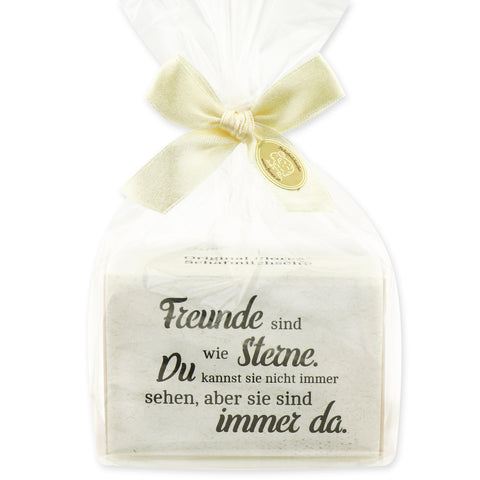 Schafmilchseife eckig 150g Mandelöl mit Spruch-Schleife "Freunde sind wie Sterne..."